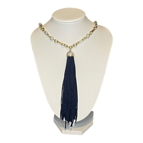 Lilly Pulitzer Gold Tone Navy Tassel Necklace - Picture 1 of 3